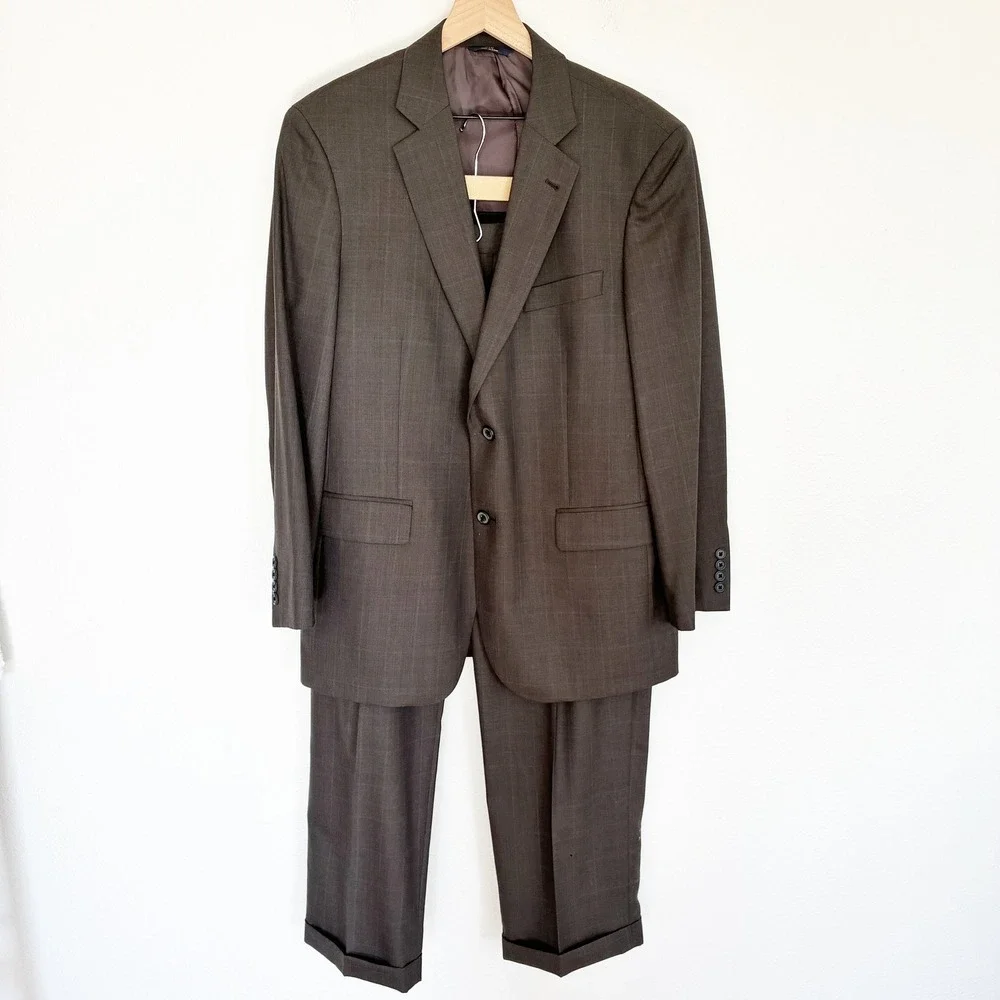 Brooks Brothers 346 Madison Fit Suit Mens 44R 36W Gray Glen Plaid 2 Button *Flaw